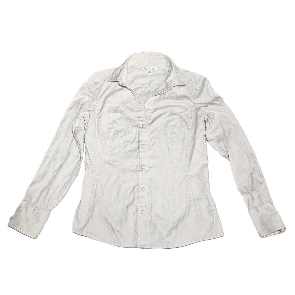 Vintage 2005 Banana Republic Paisley Jacquard Blouse Women's M Cream